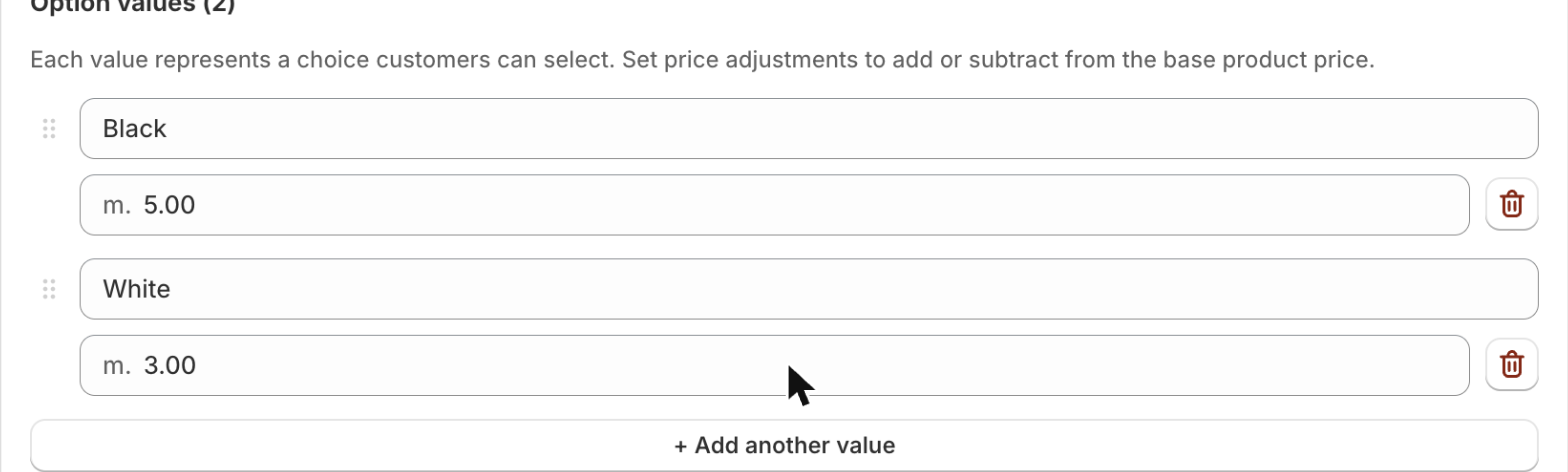 Setting a fixed or percentage add-on price on an option