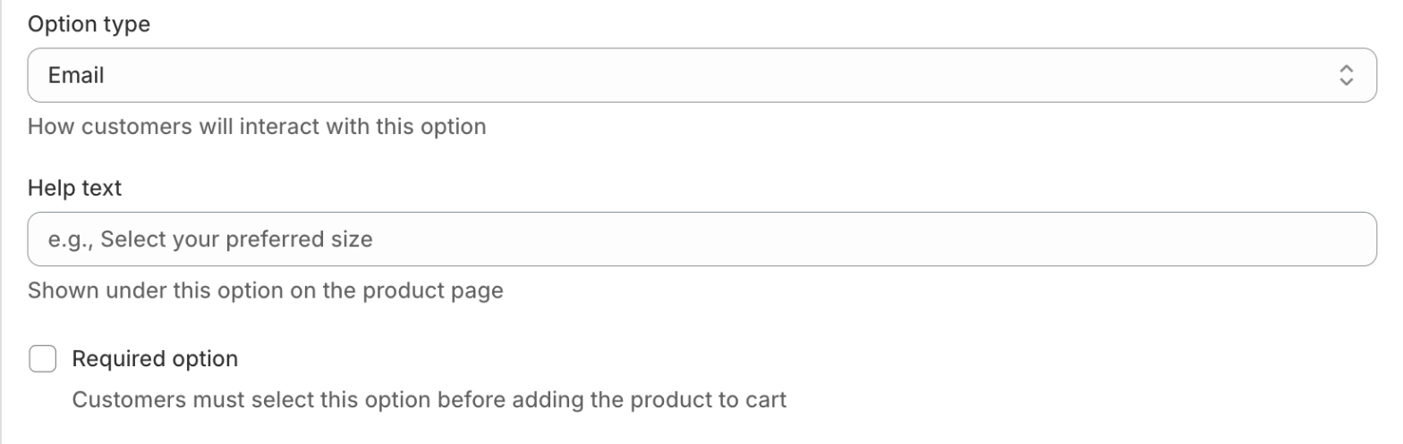 Optionify Option Set Editor configuring an Email input option