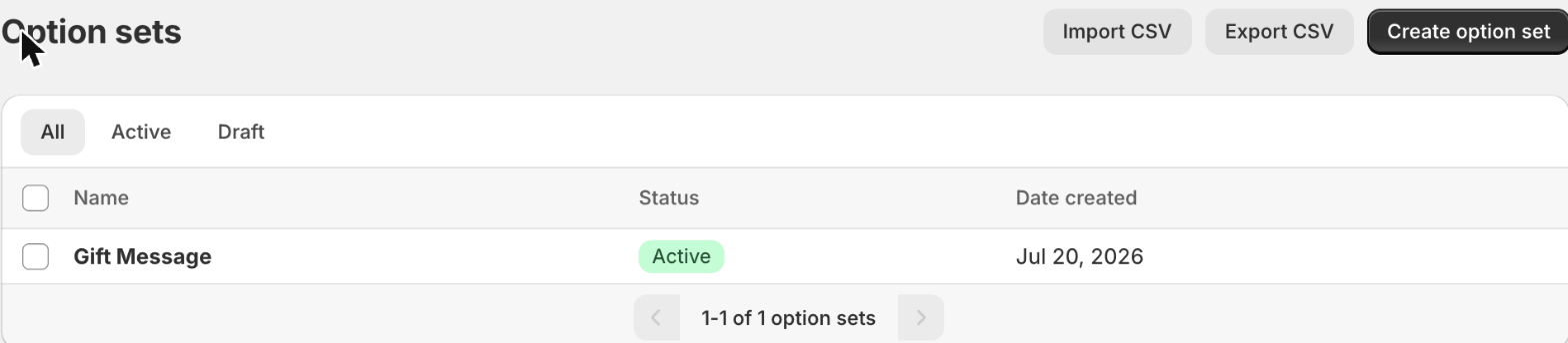 Optionify option set list inside the Shopify admin