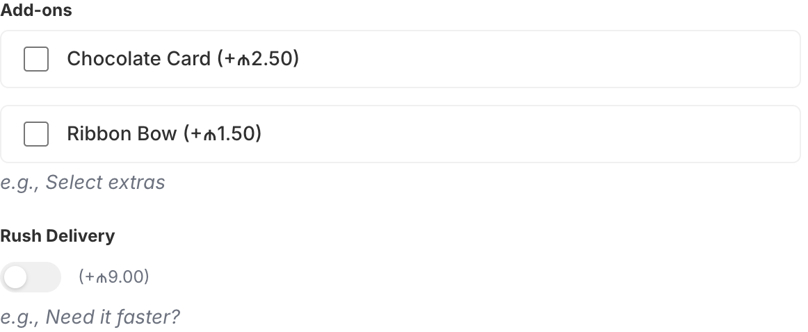 On/off Switch option for gift wrap on a Shopify product page