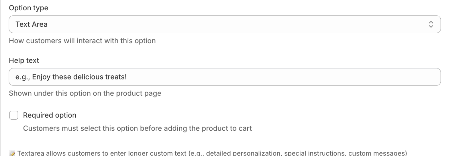 Optionify Option Set Editor configuring a Textarea option